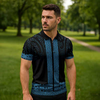 New Zealand Maori Kowhaiwhai Zipper Polo Shirt Kikorangi Maui and Mangopare LT9 - Polynesian Pride