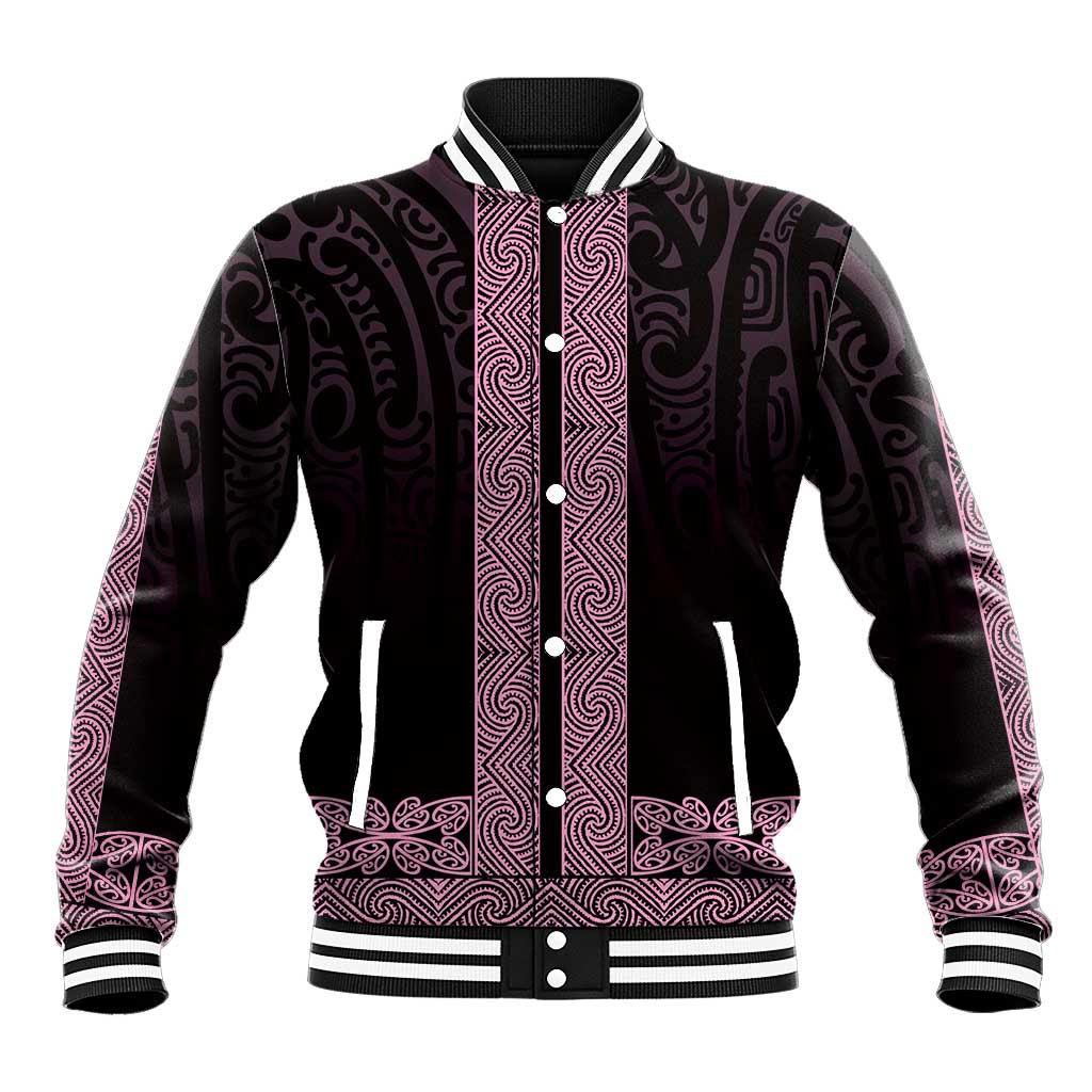 New Zealand Maori Kowhaiwhai Baseball Jacket Mawhero Maui and Mangopare LT9 Unisex Pink - Polynesian Pride