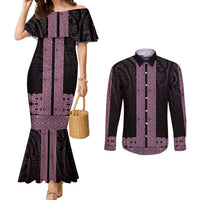 New Zealand Maori Kowhaiwhai Couples Matching Mermaid Dress and Long Sleeve Button Shirt Mawhero Maui and Mangopare LT9 Pink - Polynesian Pride