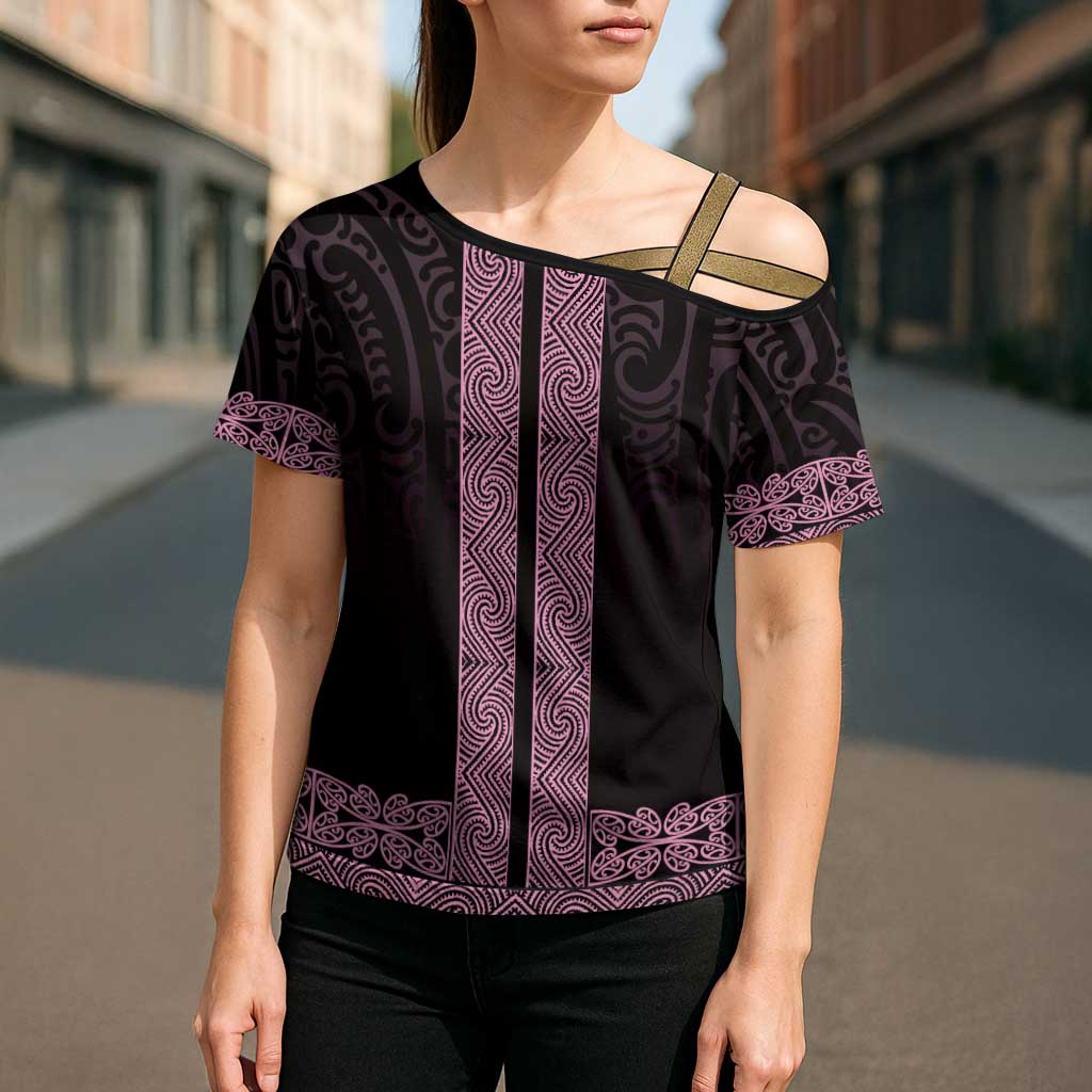 New Zealand Maori Kowhaiwhai Cross Shoulder Shirt Mawhero Maui and Mangopare LT9 - Polynesian Pride