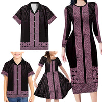 New Zealand Maori Kowhaiwhai Family Matching Long Sleeve Bodycon Dress and Hawaiian Shirt Mawhero Maui and Mangopare LT9 - Polynesian Pride