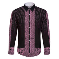 New Zealand Maori Kowhaiwhai Family Matching Off The Shoulder Long Sleeve Dress and Hawaiian Shirt Mawhero Maui and Mangopare LT9 Dad's Shirt - Long Sleeve Pink - Polynesian Pride
