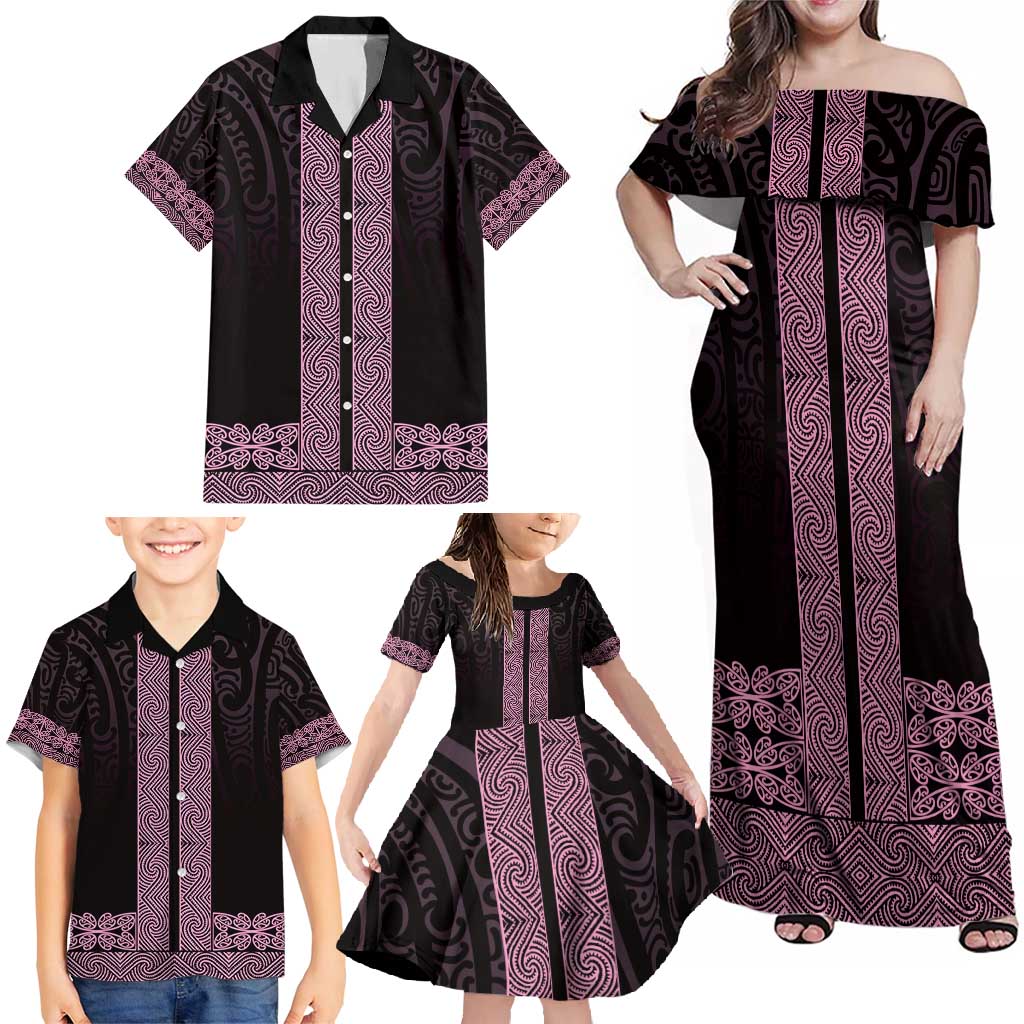New Zealand Maori Kowhaiwhai Family Matching Off Shoulder Maxi Dress and Hawaiian Shirt Mawhero Maui and Mangopare LT9 - Polynesian Pride