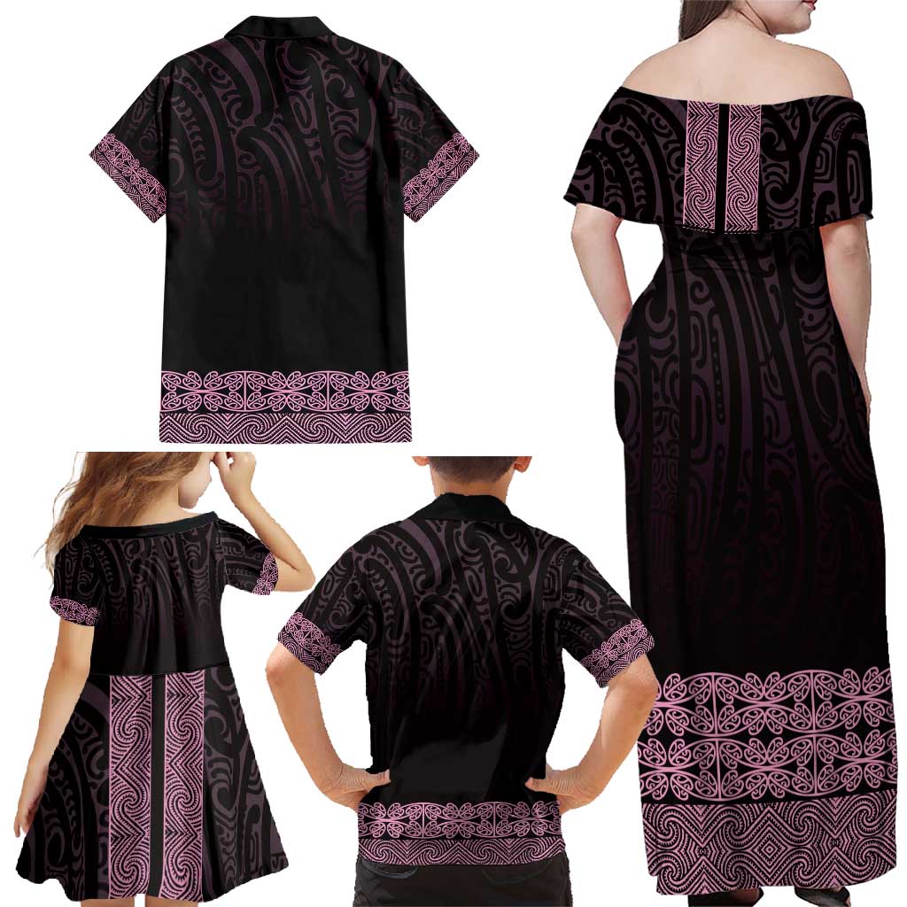 New Zealand Maori Kowhaiwhai Family Matching Off Shoulder Maxi Dress and Hawaiian Shirt Mawhero Maui and Mangopare LT9 - Polynesian Pride