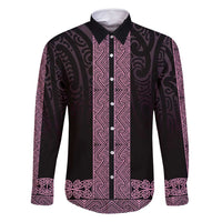 New Zealand Maori Kowhaiwhai Family Matching Off Shoulder Maxi Dress and Hawaiian Shirt Mawhero Maui and Mangopare LT9 Dad's Shirt - Long Sleeve Pink - Polynesian Pride