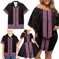 New Zealand Maori Kowhaiwhai Family Matching Off Shoulder Short Dress and Hawaiian Shirt Mawhero Maui and Mangopare LT9 - Polynesian Pride