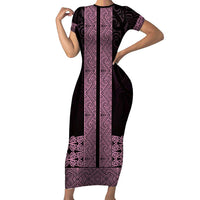 New Zealand Maori Kowhaiwhai Family Matching Short Sleeve Bodycon Dress and Hawaiian Shirt Mawhero Maui and Mangopare LT9 Mom's Dress Pink - Polynesian Pride