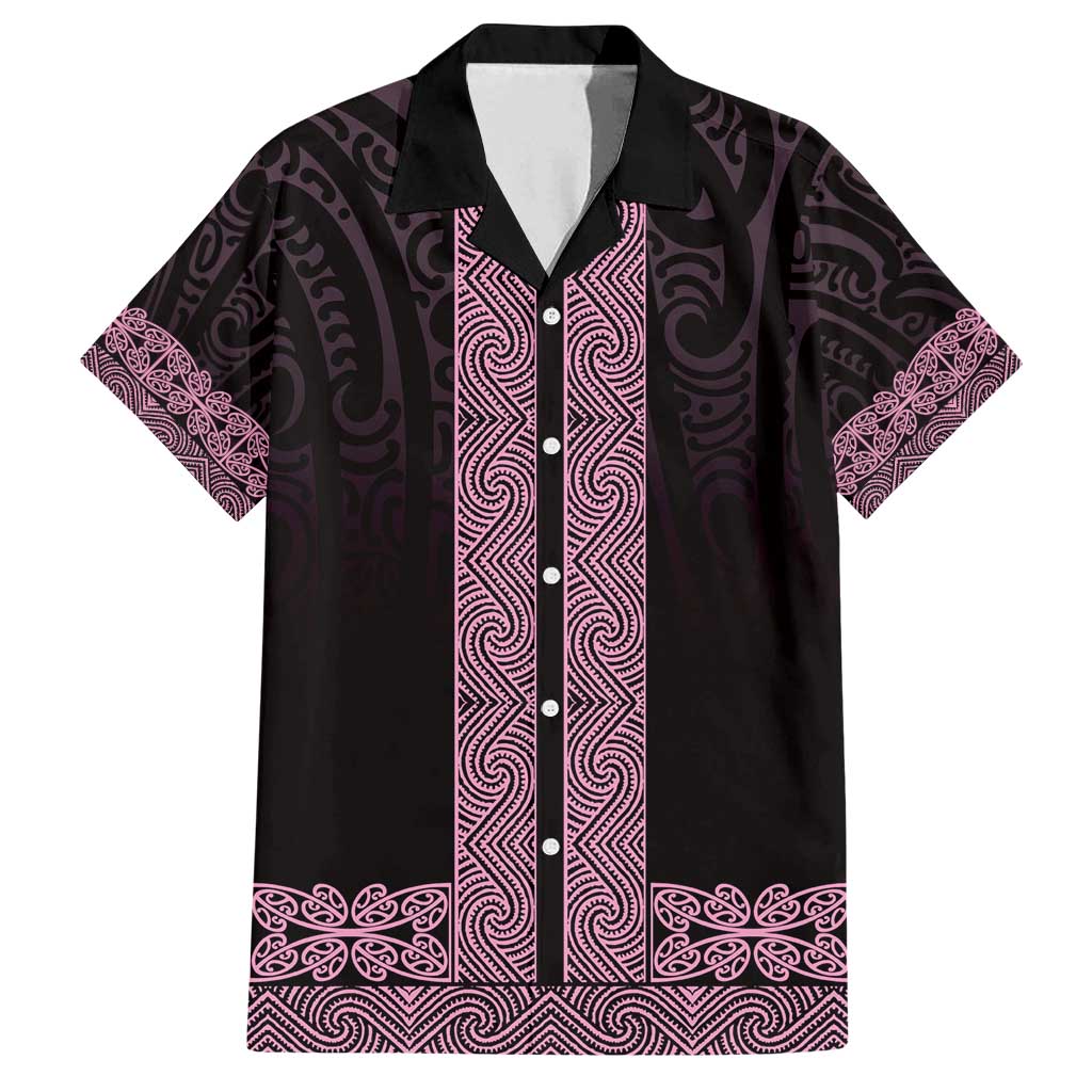 New Zealand Maori Kowhaiwhai Family Matching Tank Maxi Dress and Hawaiian Shirt Mawhero Maui and Mangopare LT9 Dad's Shirt - Short Sleeve Pink - Polynesian Pride
