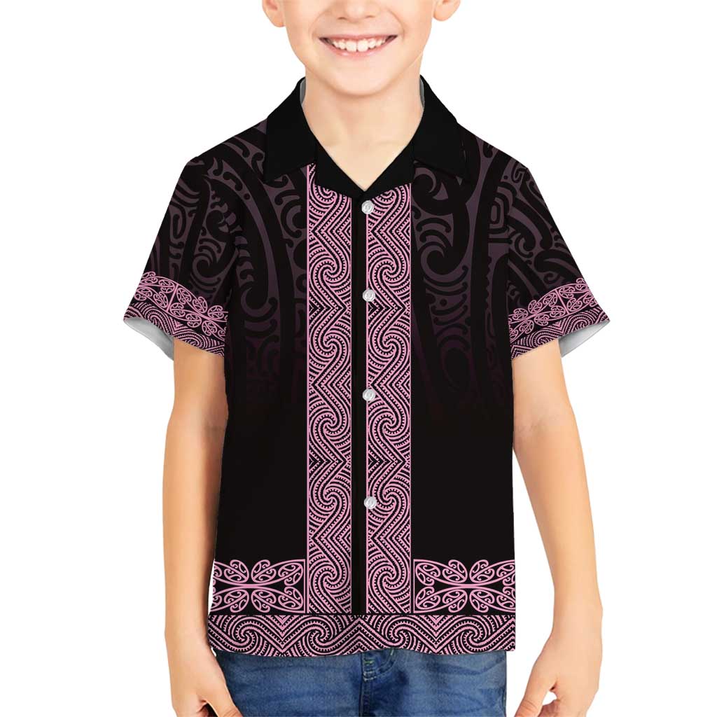 New Zealand Maori Kowhaiwhai Family Matching Tank Maxi Dress and Hawaiian Shirt Mawhero Maui and Mangopare LT9 Son's Shirt Pink - Polynesian Pride