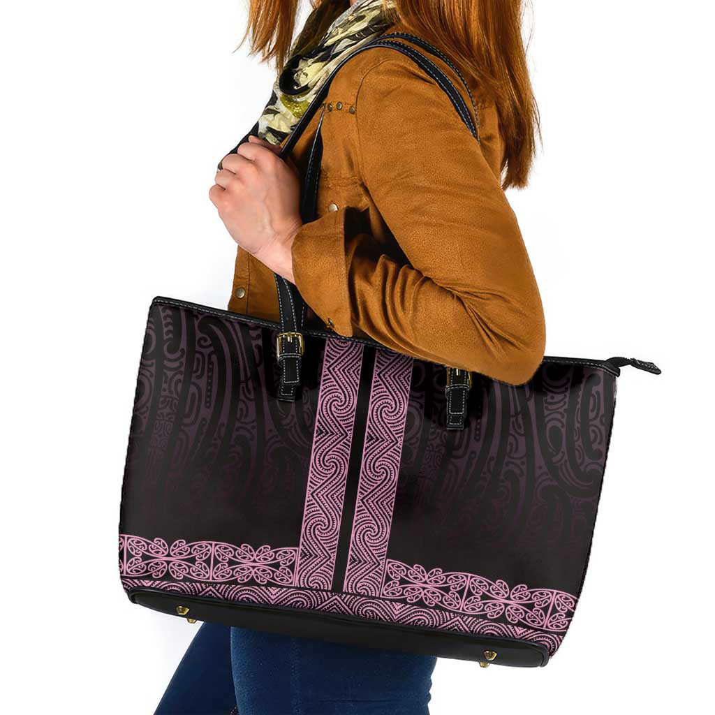 New Zealand Maori Kowhaiwhai Leather Tote Bag Mawhero Maui and Mangopare LT9 Pink - Polynesian Pride