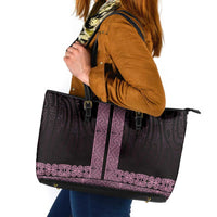 New Zealand Maori Kowhaiwhai Leather Tote Bag Mawhero Maui and Mangopare LT9 Pink - Polynesian Pride