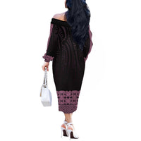 New Zealand Maori Kowhaiwhai Off The Shoulder Long Sleeve Dress Mawhero Maui and Mangopare LT9 - Polynesian Pride