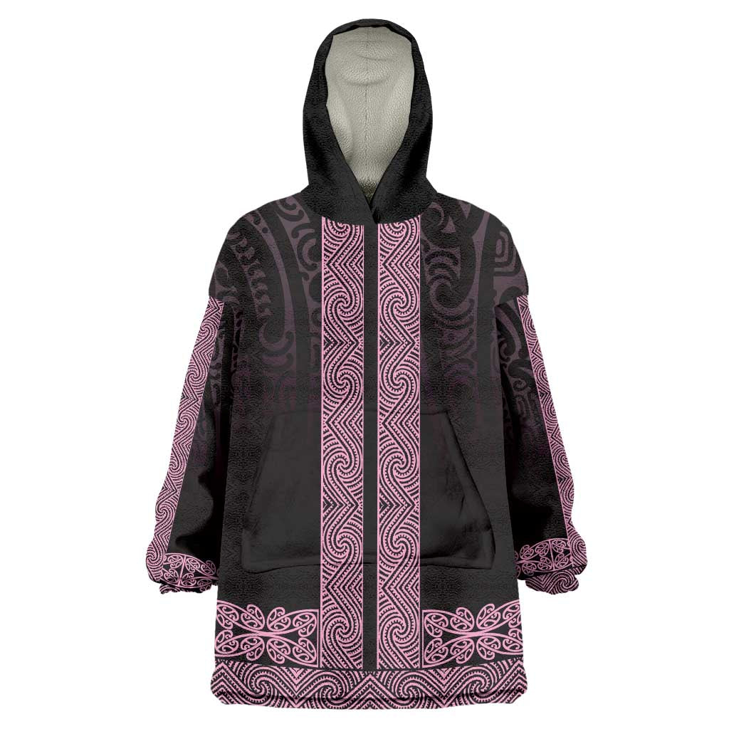 New Zealand Maori Kowhaiwhai Wearable Blanket Hoodie Mawhero Maui and Mangopare LT9 One Size Pink - Polynesian Pride