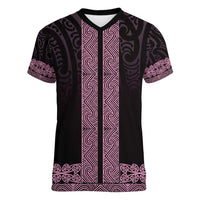 New Zealand Maori Kowhaiwhai Women V-Neck T-Shirt Mawhero Maui and Mangopare