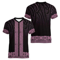 New Zealand Maori Kowhaiwhai Women V-Neck T-Shirt Mawhero Maui and Mangopare