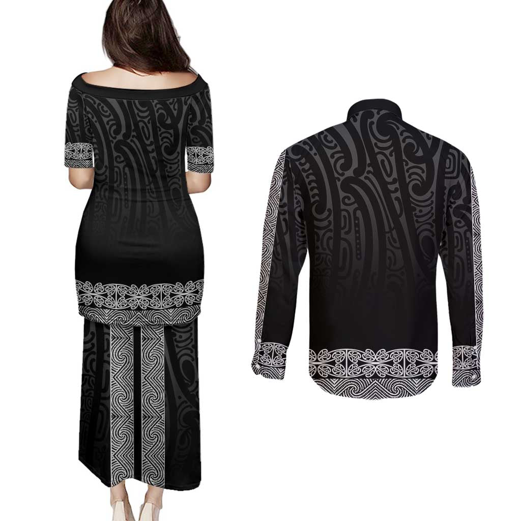 New Zealand Maori Kowhaiwhai Couples Matching Puletasi and Long Sleeve Button Shirt Pango Maui and Mangopare LT9 - Polynesian Pride