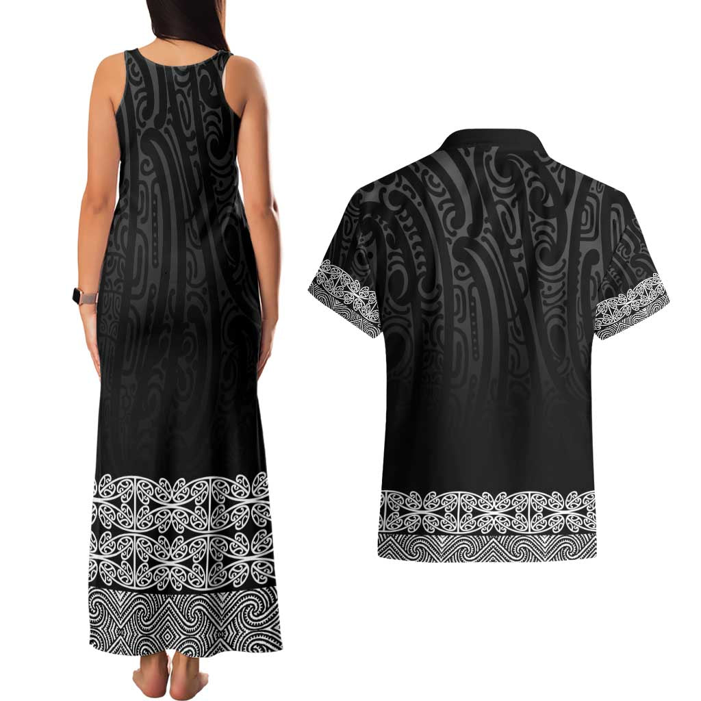 New Zealand Maori Kowhaiwhai Couples Matching Tank Maxi Dress and Hawaiian Shirt Pango Maui and Mangopare LT9 - Polynesian Pride