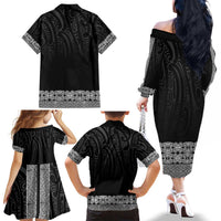 New Zealand Maori Kowhaiwhai Family Matching Off The Shoulder Long Sleeve Dress and Hawaiian Shirt Pango Maui and Mangopare LT9 - Polynesian Pride