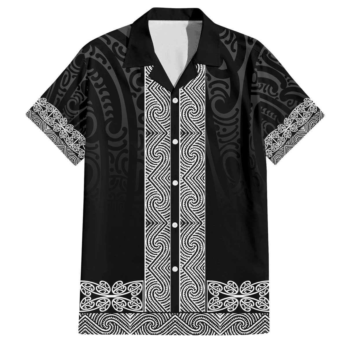 New Zealand Maori Kowhaiwhai Family Matching Off The Shoulder Long Sleeve Dress and Hawaiian Shirt Pango Maui and Mangopare LT9 Dad's Shirt - Short Sleeve Black - Polynesian Pride