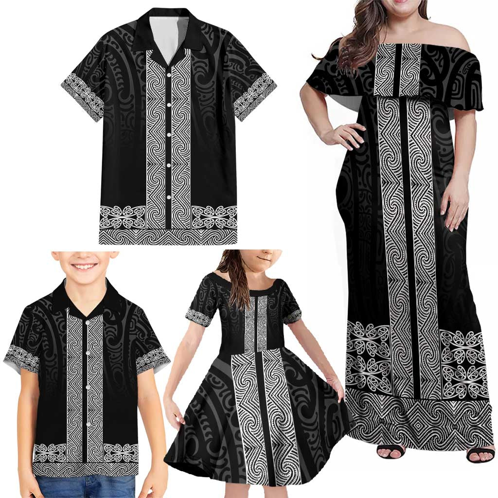 New Zealand Maori Kowhaiwhai Family Matching Off Shoulder Maxi Dress and Hawaiian Shirt Pango Maui and Mangopare LT9 - Polynesian Pride