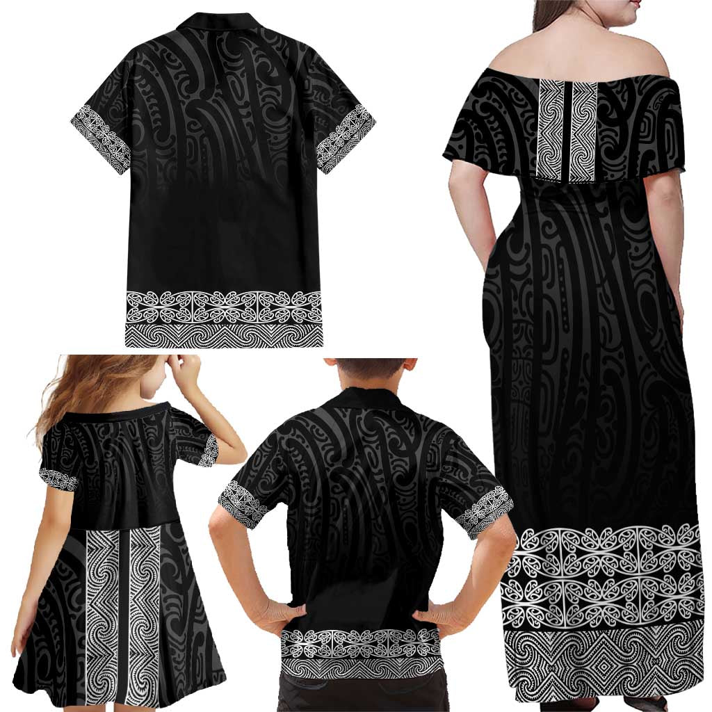 New Zealand Maori Kowhaiwhai Family Matching Off Shoulder Maxi Dress and Hawaiian Shirt Pango Maui and Mangopare LT9 - Polynesian Pride