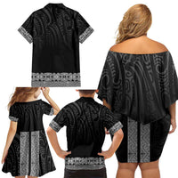 New Zealand Maori Kowhaiwhai Family Matching Off Shoulder Short Dress and Hawaiian Shirt Pango Maui and Mangopare LT9 - Polynesian Pride