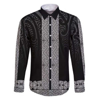 New Zealand Maori Kowhaiwhai Family Matching Puletasi and Hawaiian Shirt Pango Maui and Mangopare LT9 Dad's Shirt - Long Sleeve Black - Polynesian Pride