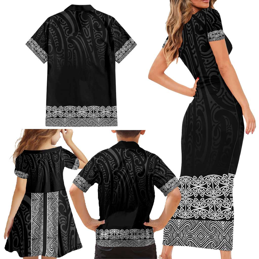 New Zealand Maori Kowhaiwhai Family Matching Short Sleeve Bodycon Dress and Hawaiian Shirt Pango Maui and Mangopare LT9 - Polynesian Pride