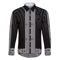 New Zealand Maori Kowhaiwhai Family Matching Short Sleeve Bodycon Dress and Hawaiian Shirt Pango Maui and Mangopare LT9 Dad's Shirt - Long Sleeve Black - Polynesian Pride