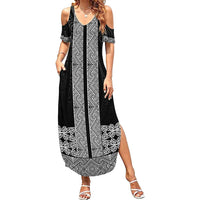New Zealand Maori Kowhaiwhai Family Matching Summer Maxi Dress and Hawaiian Shirt Pango Maui and Mangopare LT9 Mom's Dress Black - Polynesian Pride