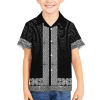 New Zealand Maori Kowhaiwhai Family Matching Summer Maxi Dress and Hawaiian Shirt Pango Maui and Mangopare LT9 Son's Shirt Black - Polynesian Pride