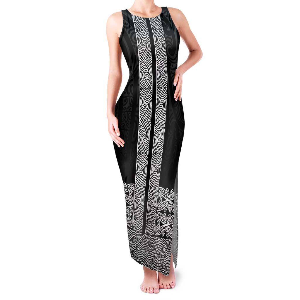 New Zealand Maori Kowhaiwhai Family Matching Tank Maxi Dress and Hawaiian Shirt Pango Maui and Mangopare LT9 Mom's Dress Black - Polynesian Pride