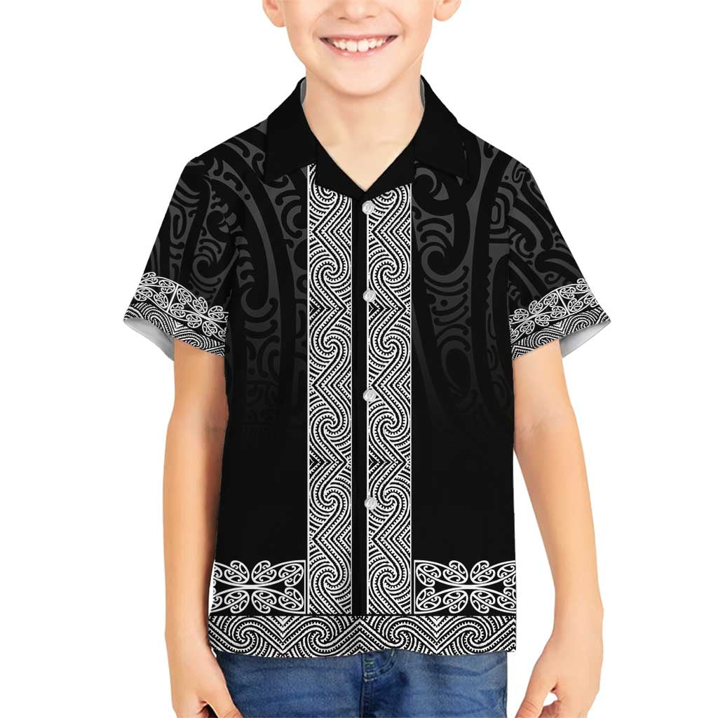 New Zealand Maori Kowhaiwhai Family Matching Tank Maxi Dress and Hawaiian Shirt Pango Maui and Mangopare LT9 Son's Shirt Black - Polynesian Pride
