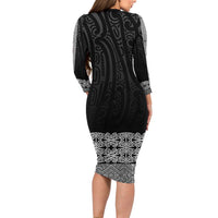 New Zealand Maori Kowhaiwhai Long Sleeve Bodycon Dress Pango Maui and Mangopare LT9 - Polynesian Pride