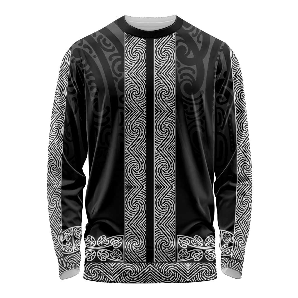 New Zealand Maori Kowhaiwhai Long Sleeve Shirt Pango Maui and Mangopare LT9 Unisex Black - Polynesian Pride