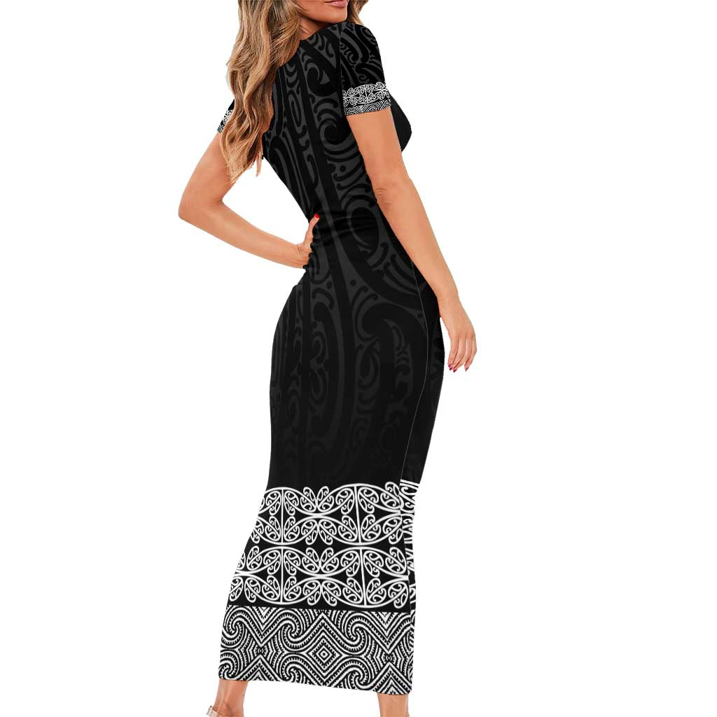 New Zealand Maori Kowhaiwhai Short Sleeve Bodycon Dress Pango Maui and Mangopare LT9 - Polynesian Pride