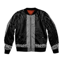 New Zealand Maori Kowhaiwhai Sleeve Zip Bomber Jacket Pango Maui and Mangopare LT9 Unisex Black - Polynesian Pride
