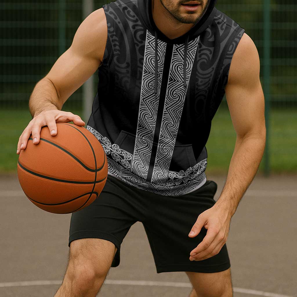 New Zealand Maori Kowhaiwhai Sleeveless Hoodie Pango Maui and Mangopare - Polynesian Pride