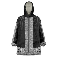 New Zealand Maori Kowhaiwhai Wearable Blanket Hoodie Pango Maui and Mangopare LT9 One Size Black - Polynesian Pride