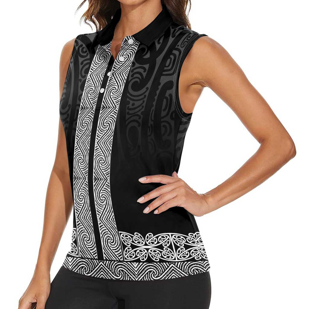 New Zealand Maori Kowhaiwhai Women Sleeveless Polo Shirt Pango Maui and Mangopare