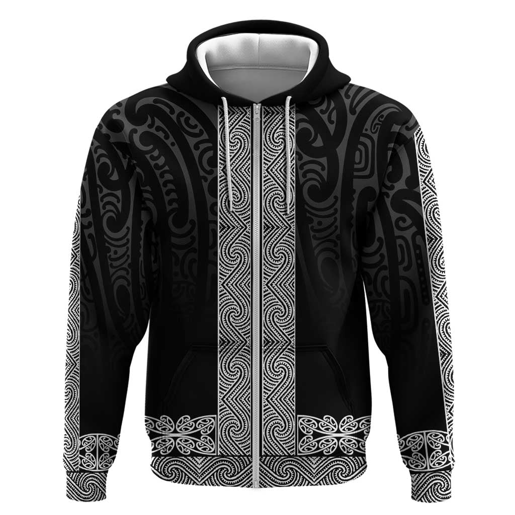 New Zealand Maori Kowhaiwhai Zip Hoodie Pango Maui and Mangopare LT9 Zip Hoodie Black - Polynesian Pride
