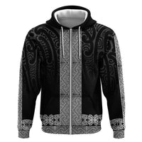 New Zealand Maori Kowhaiwhai Zip Hoodie Pango Maui and Mangopare LT9 Zip Hoodie Black - Polynesian Pride