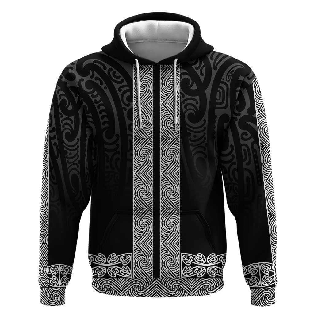 New Zealand Maori Kowhaiwhai Zip Hoodie Pango Maui and Mangopare LT9 Pullover Hoodie Black - Polynesian Pride