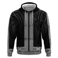 New Zealand Maori Kowhaiwhai Zip Hoodie Pango Maui and Mangopare LT9 Pullover Hoodie Black - Polynesian Pride