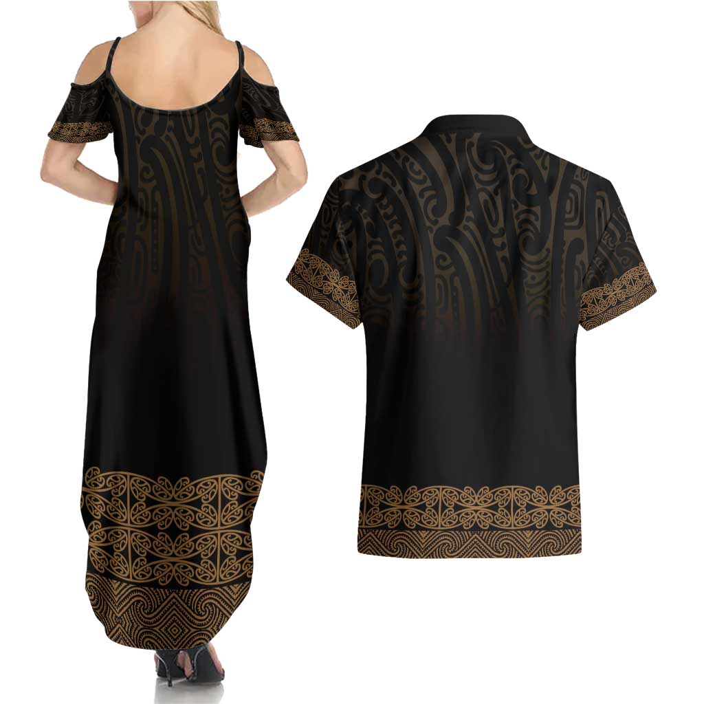 New Zealand Maori Kowhaiwhai Couples Matching Summer Maxi Dress and Hawaiian Shirt Parauri Maui and Mangopare LT9 - Polynesian Pride