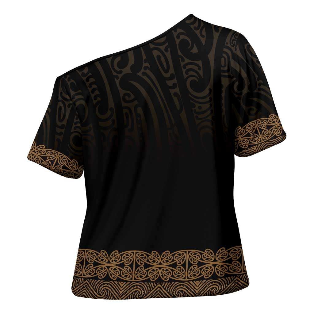 New Zealand Maori Kowhaiwhai Cross Shoulder Shirt Parauri Maui and Mangopare - Polynesian Pride