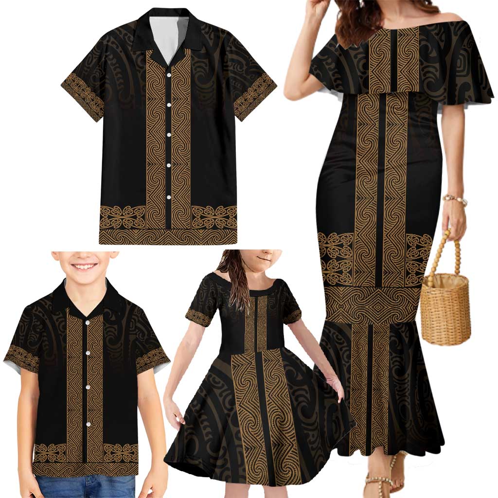 New Zealand Maori Kowhaiwhai Family Matching Mermaid Dress and Hawaiian Shirt Parauri Maui and Mangopare LT9 - Polynesian Pride