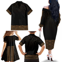 New Zealand Maori Kowhaiwhai Family Matching Off The Shoulder Long Sleeve Dress and Hawaiian Shirt Parauri Maui and Mangopare LT9 - Polynesian Pride
