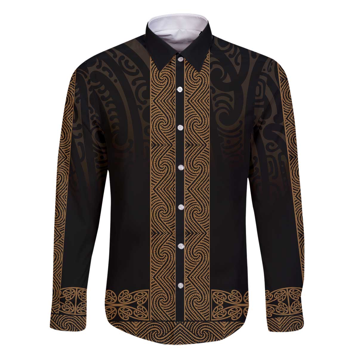 New Zealand Maori Kowhaiwhai Family Matching Off The Shoulder Long Sleeve Dress and Hawaiian Shirt Parauri Maui and Mangopare LT9 Dad's Shirt - Long Sleeve Brown - Polynesian Pride