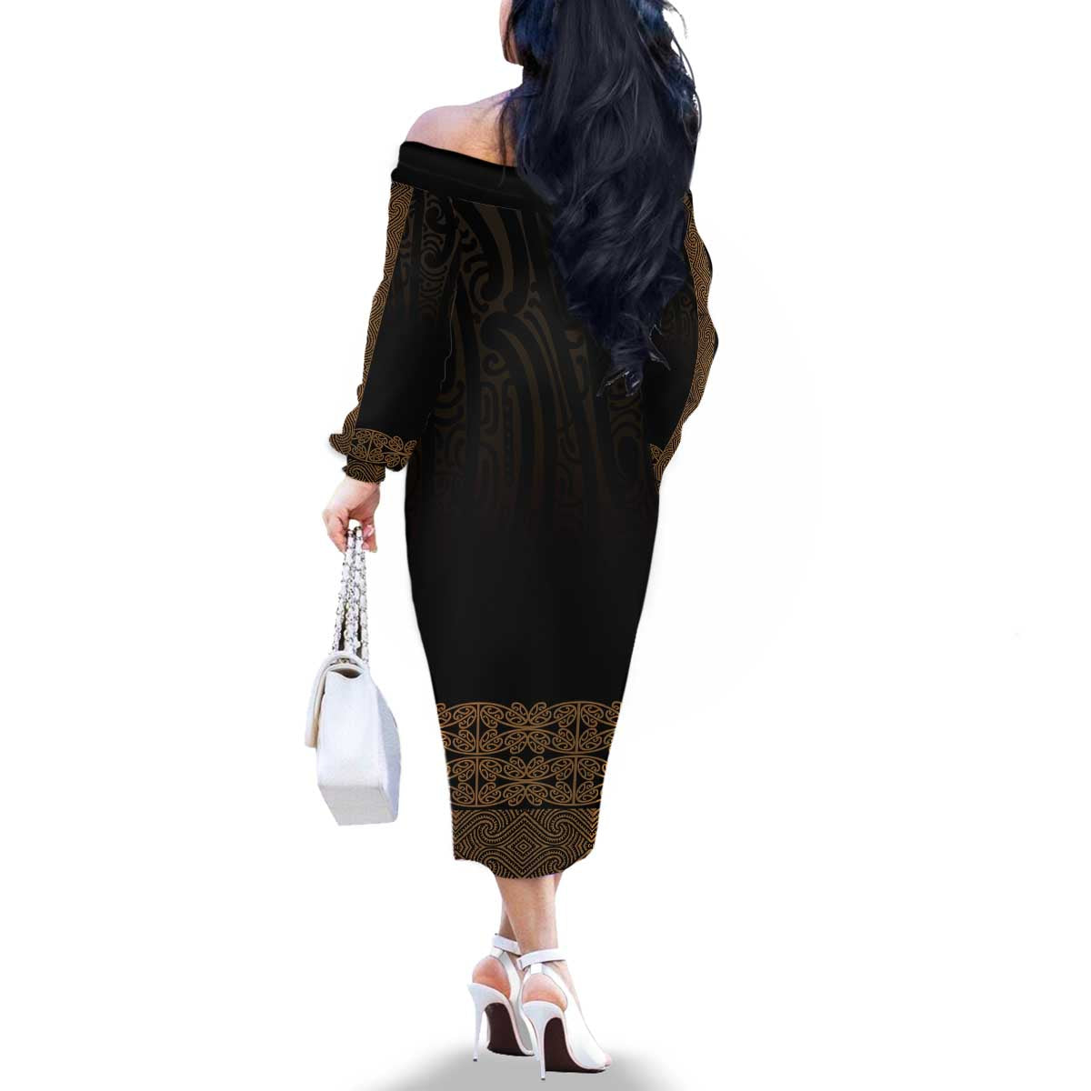New Zealand Maori Kowhaiwhai Family Matching Off The Shoulder Long Sleeve Dress and Hawaiian Shirt Parauri Maui and Mangopare LT9 - Polynesian Pride